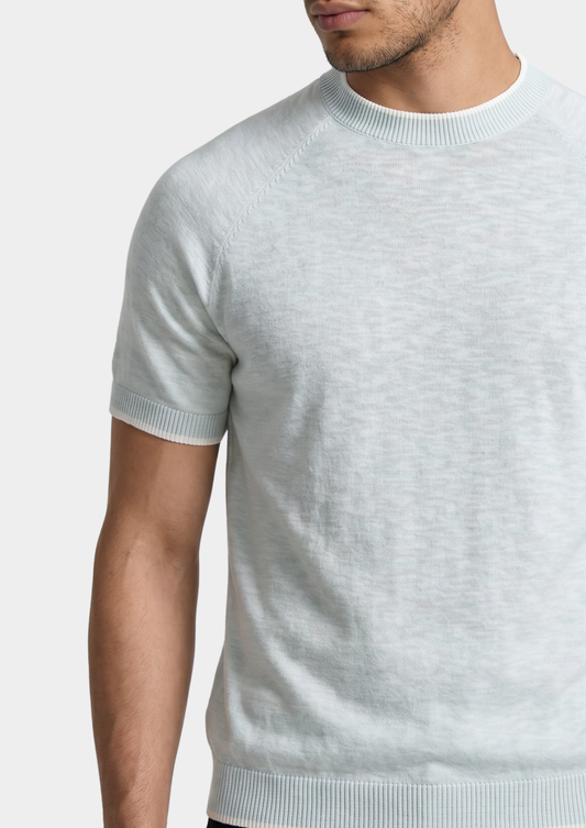 Capri Ice Blue Linen Contrast T-Shirt | Portovelli