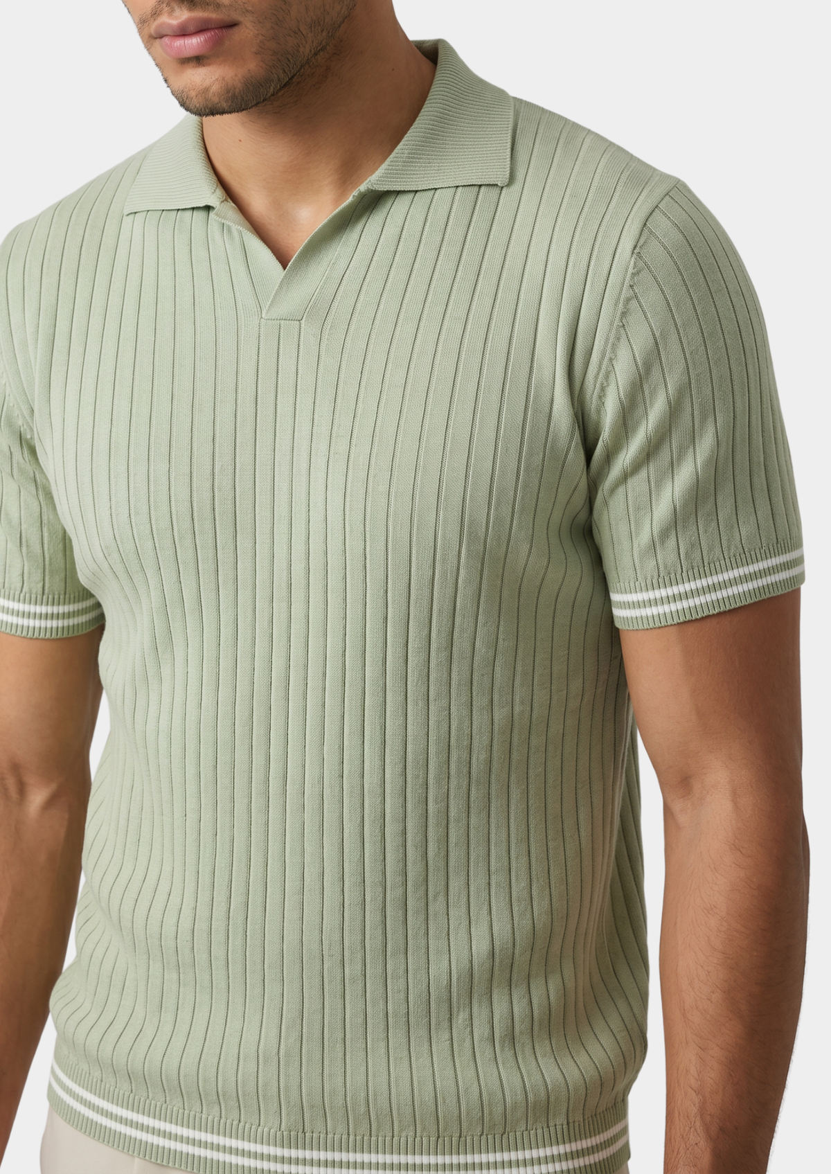 Pierre Pistache Ribbed Buttonless Polo | Portovelli