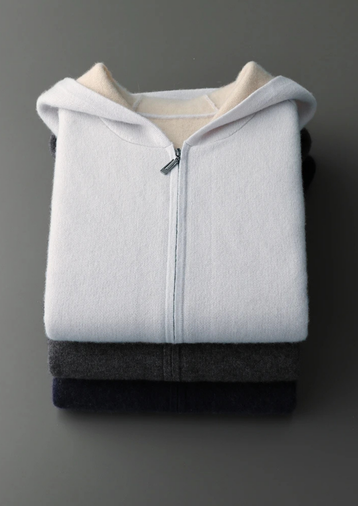 Premium Cashmere Two-Tone Zipper Hoodie | Portovelli