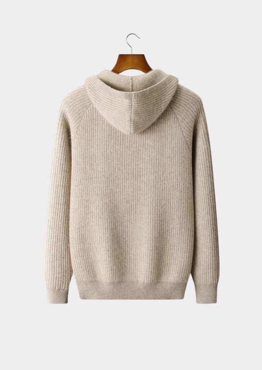 Pure Extra-Fine Merino Wool Ribbed Zipper Hoodie | Portovelli