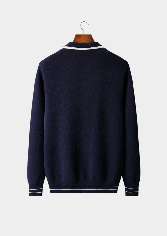 Pure Extra-Fine Merino Wool Two-Tone Polo Cardigan | Portovelli