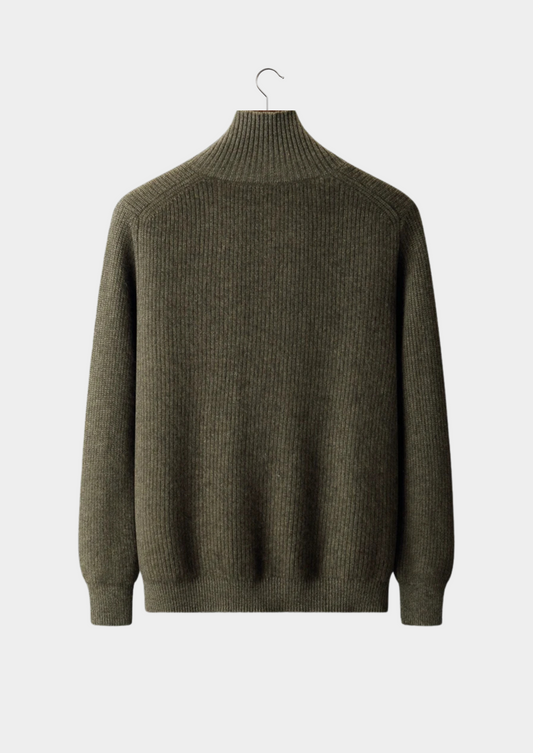 Premium Cashmere Ribbed High Collar Cardigan | Portovelli