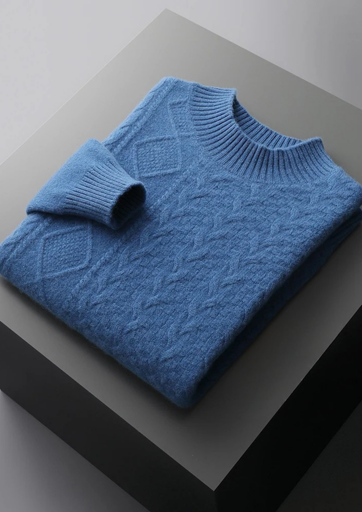 Pure Extra-Fine Merino Wool Jacquard Mockneck | Portovelli