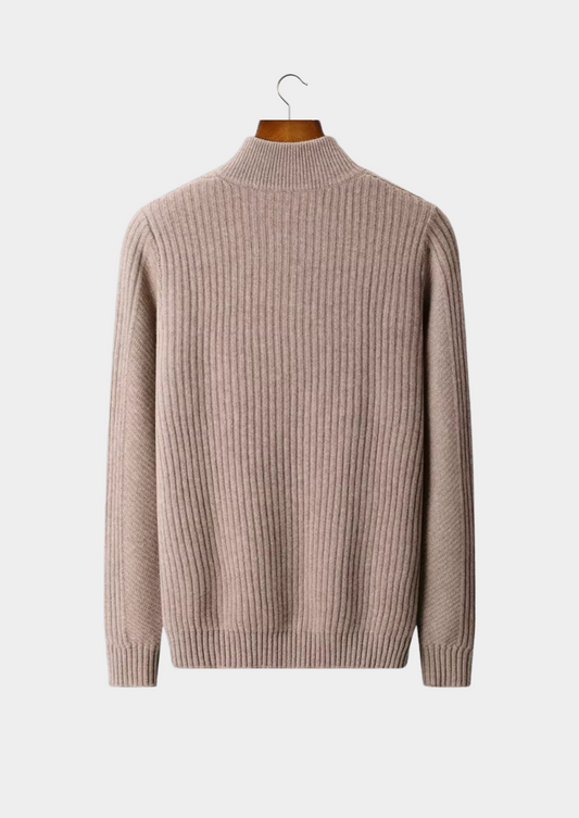 Pure Extra-Fine Merino Wool Ribbed Henley Sweater | Portovelli