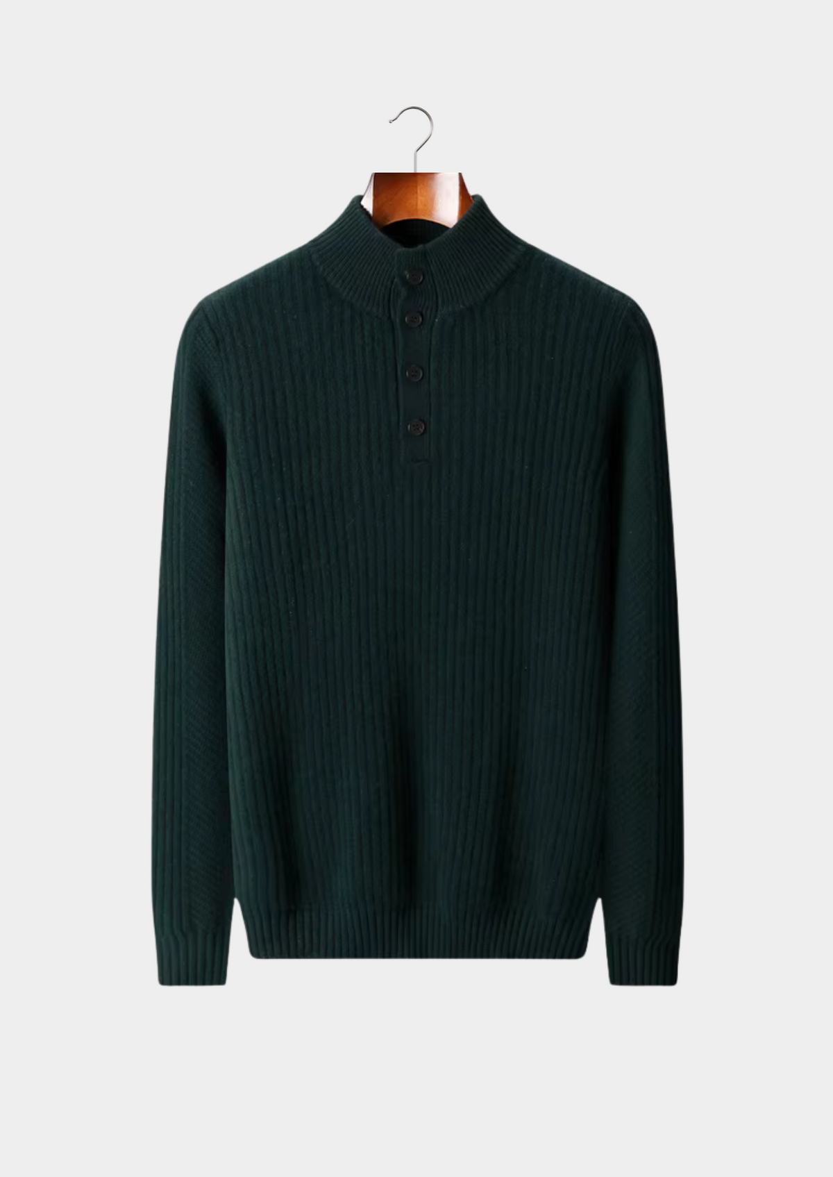 Pure Extra-Fine Merino Wool Ribbed Henley Sweater | Portovelli