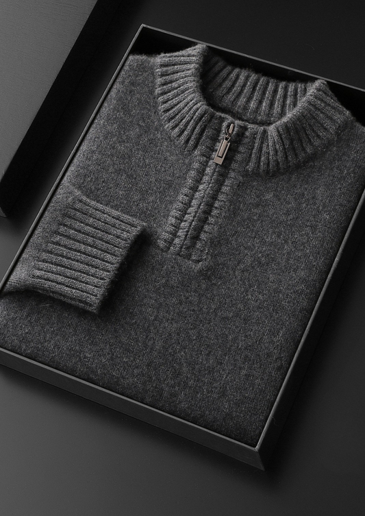 Pure Cashmere Dark Gray Half Zip Sweater | Portovelli