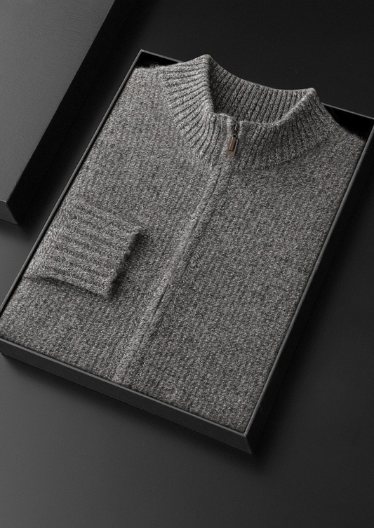 Pure Cashmere Gray Ribbed Zip Cardigan | Portovelli