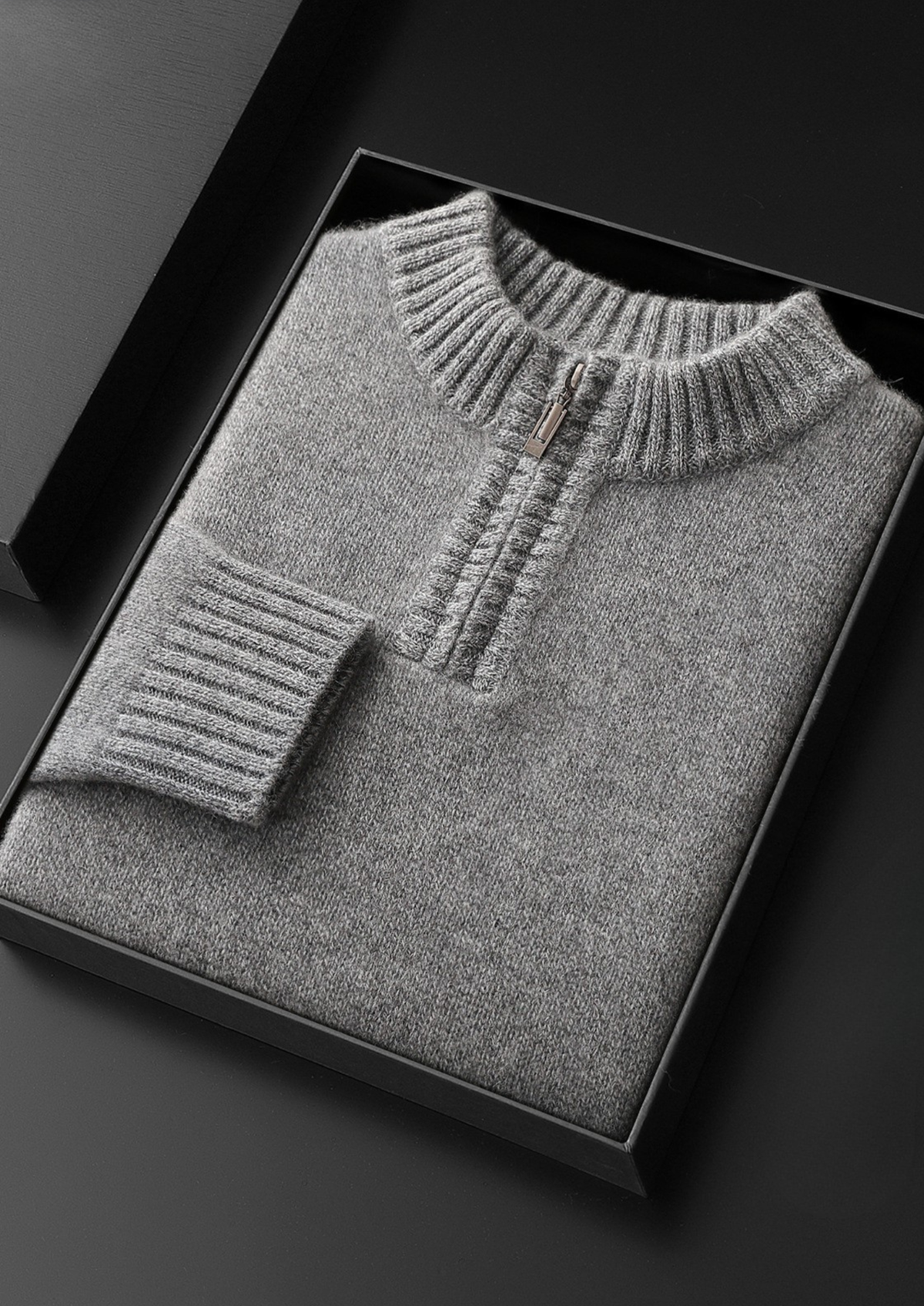 Pure Cashmere Light Gray Half Zip Sweater | Portovelli