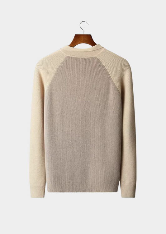 Pure Extra-Fine Merino Wool Two Tone Zipper Sweater Polo | Portovelli