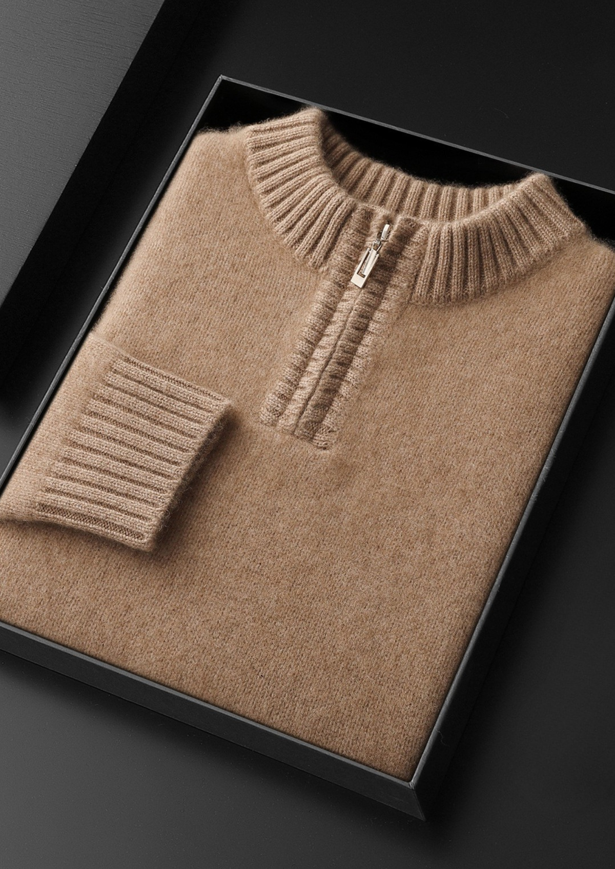 Pure Cashmere Light Beige Half Zip Sweater | Portovelli