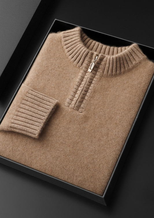 Pure Cashmere Light Beige Half Zip Sweater | Portovelli