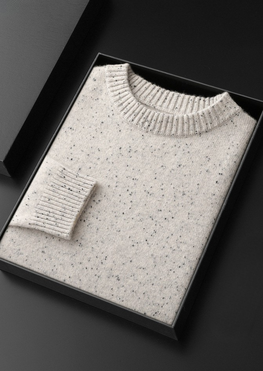 Pure Cashmere White Nepped Essential Crewneck | Portovelli