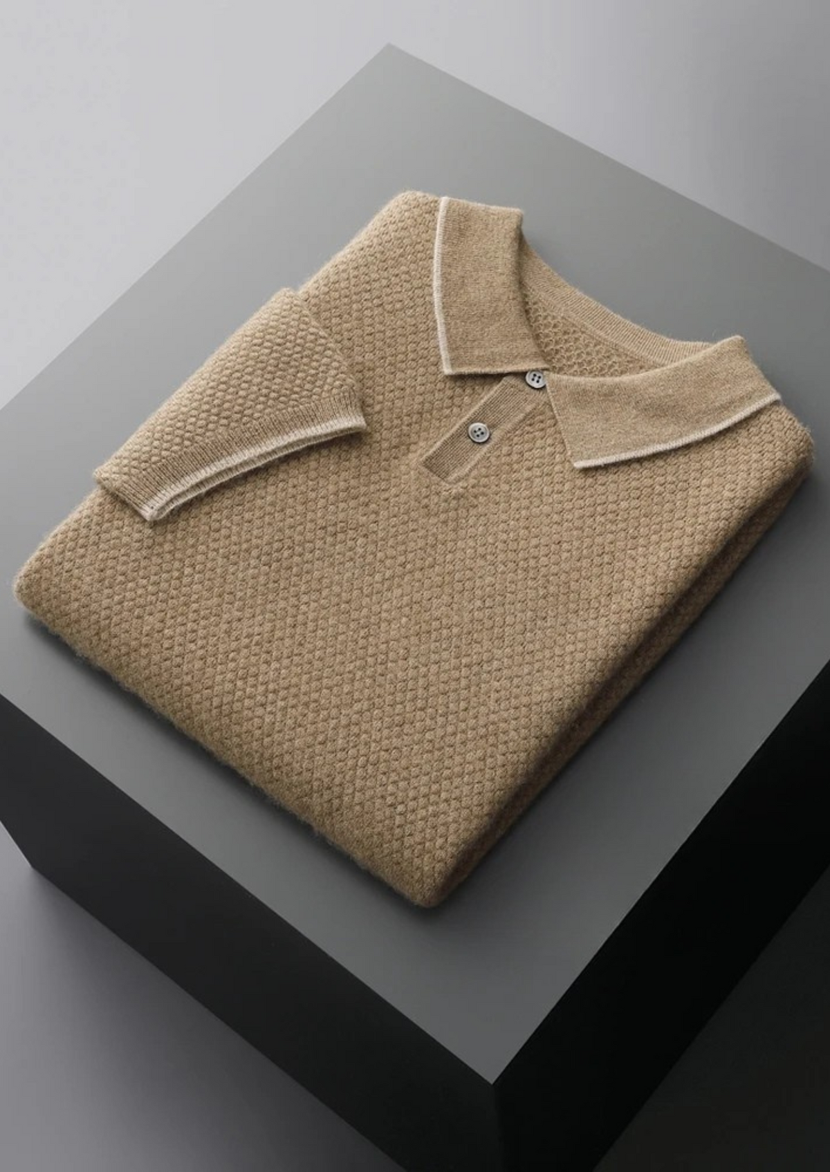 Premium Cashmere Beige Two-Tone Polo | Portovelli