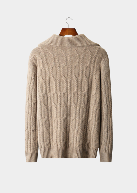 Pure Cashmere Beige Cable Half Zip Sweater | Portovelli