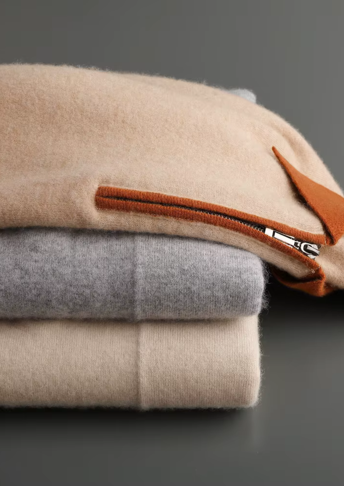 Premium Cashmere Two Tone Zipper Polo | Portovelli