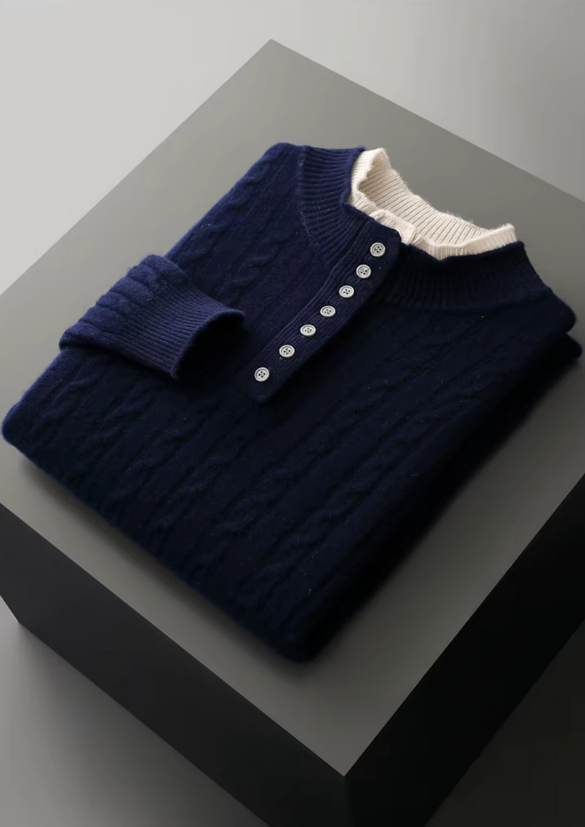 Pure Extra-Fine Merino Wool Cable Knit Henley Sweater | Portovelli