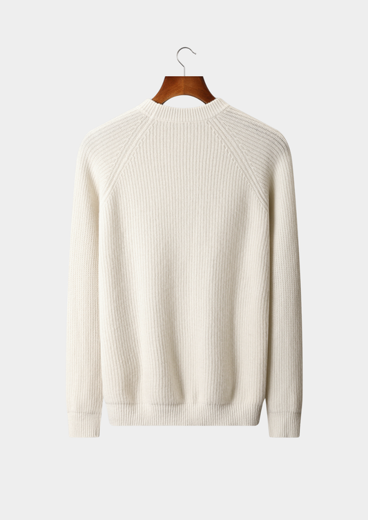 Pure Extra-Fine Merino Wool Ribbed Raglan Crewneck | Portovelli