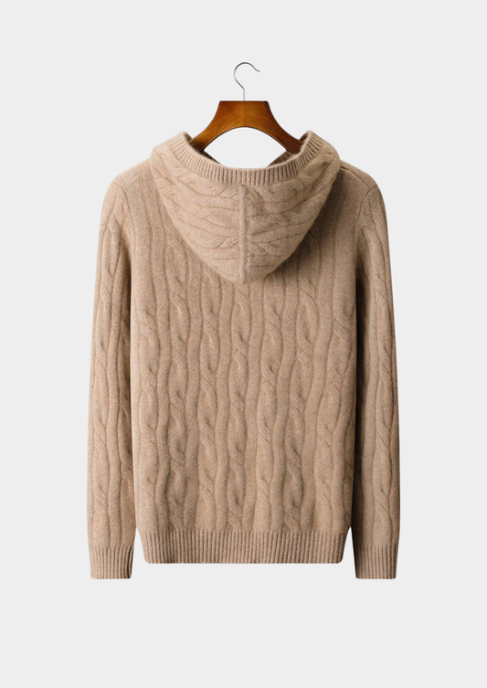Pure Cashmere Sand Cable Knit Hoodie | Portovelli