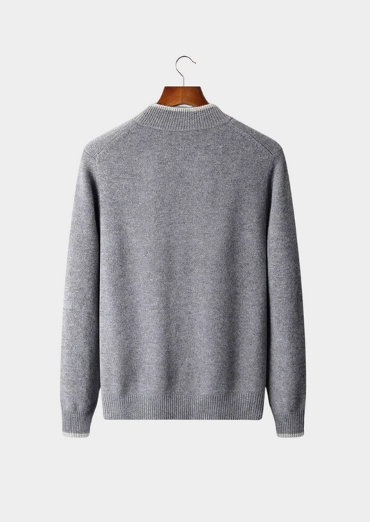 Pure Extra-Fine Merino Wool Two-Tone Zip Cardigan | Portovelli