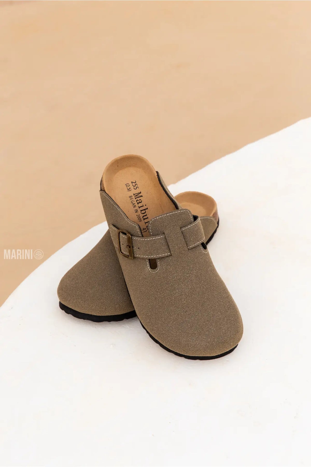 Portovelli Suede Boston Clogs - Moss Green