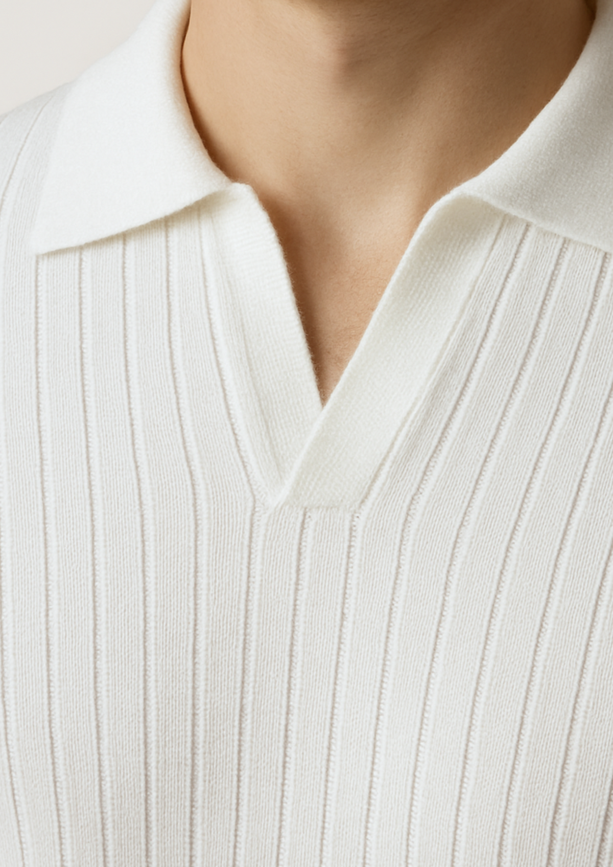 White Buttonless Ribbed Polo | Portovelli