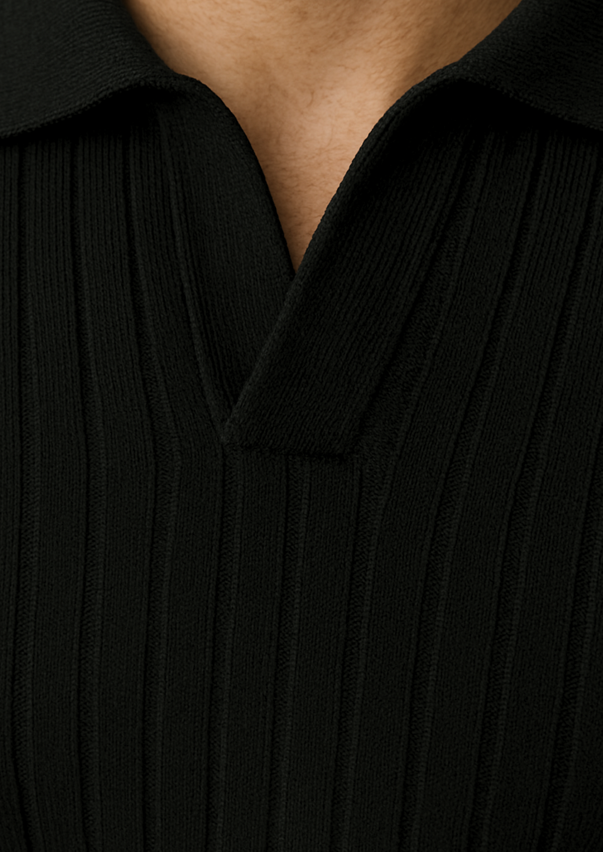Black Buttonless Ribbed Polo | Portovelli