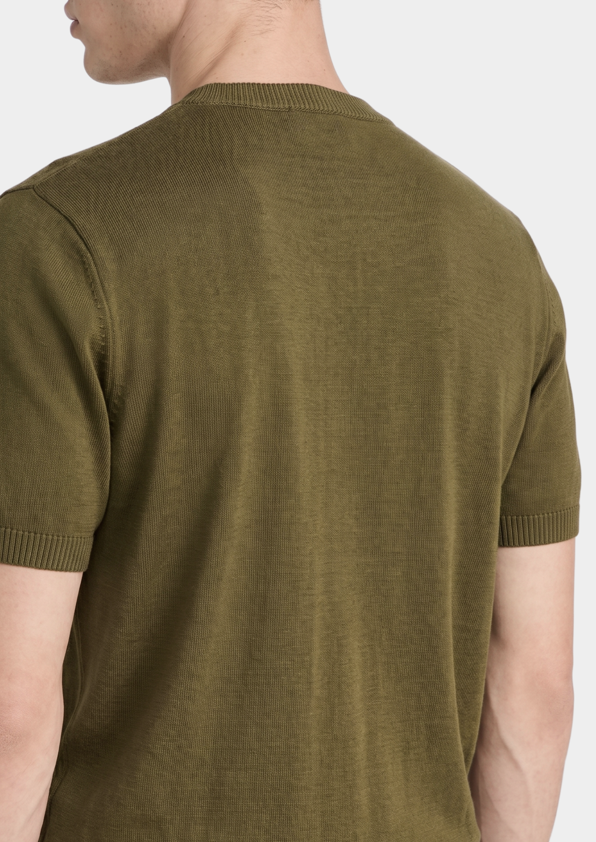Essential Olive Knitted Crewneck T-Shirt | Portovelli
