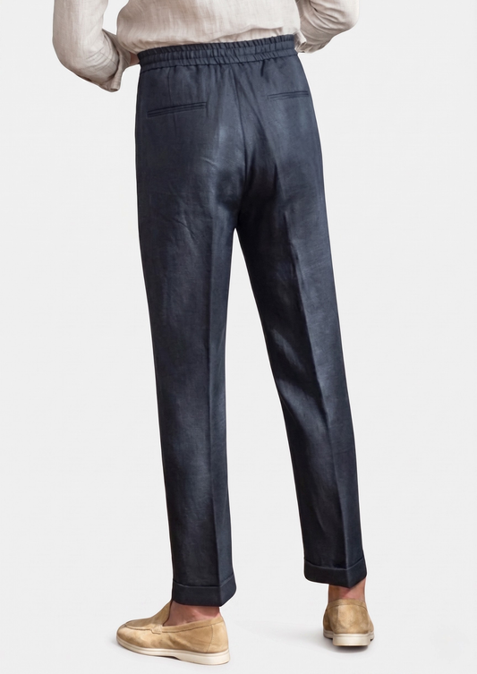 Drawstring Coastal Trousers - Navy Blue | Portovelli