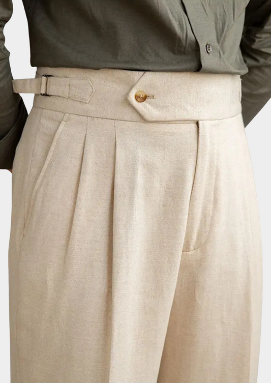 Napoli Pleated Coastal Trousers - Sand | Portovelli
