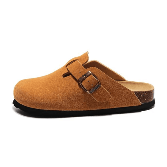 Portovelli Suede Boston Clogs - Caramel