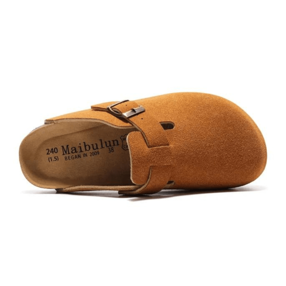 Portovelli Suede Boston Clogs - Caramel