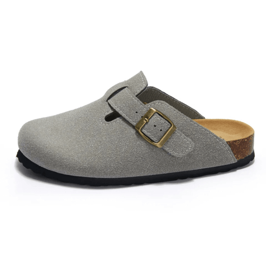 Portovelli Suede Boston Clogs - Light Grey