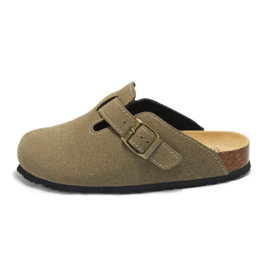 Portovelli Suede Boston Clogs - Moss Green