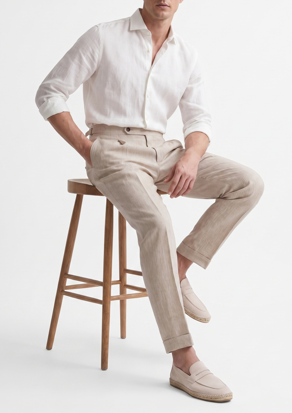 Tuscany Pleated Coastal Trousers - Ivory | Portovelli
