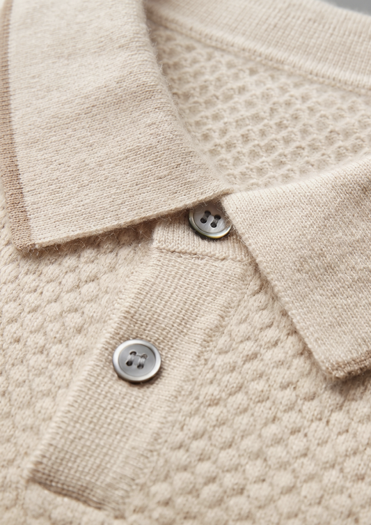 Premium Cashmere Ivory Two-Tone Polo | Portovelli