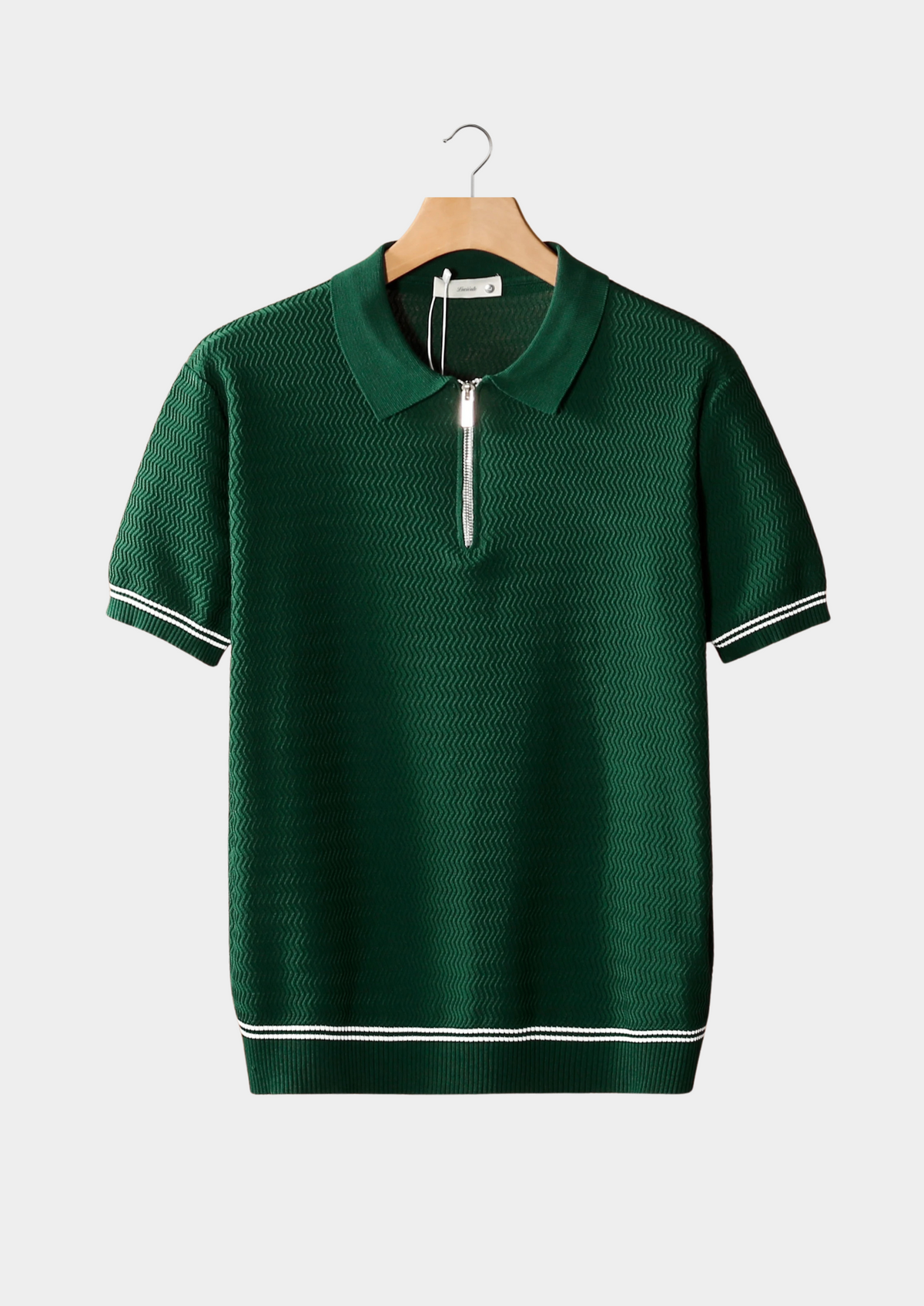Green Zigzag Textured Zipper Polo | Portovelli