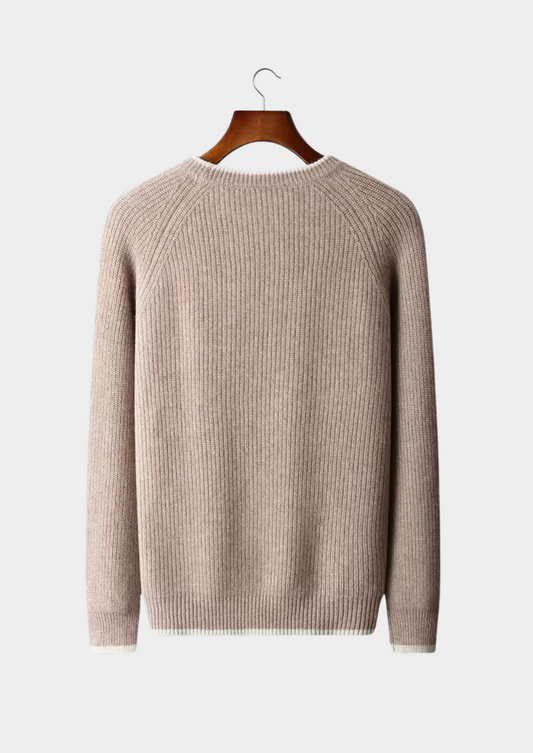 Pure Extra-Fine Merino Wool Two Tone Crewneck | Portovelli
