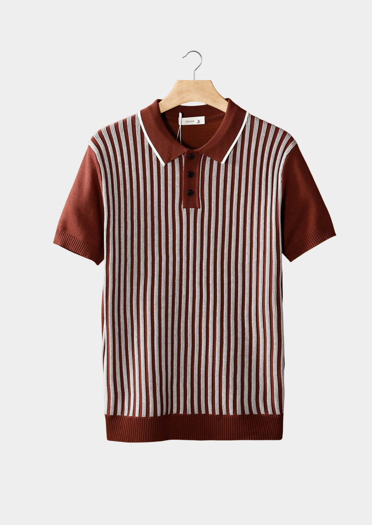 Rust Brown Vertical Striped Polo | Portovelli