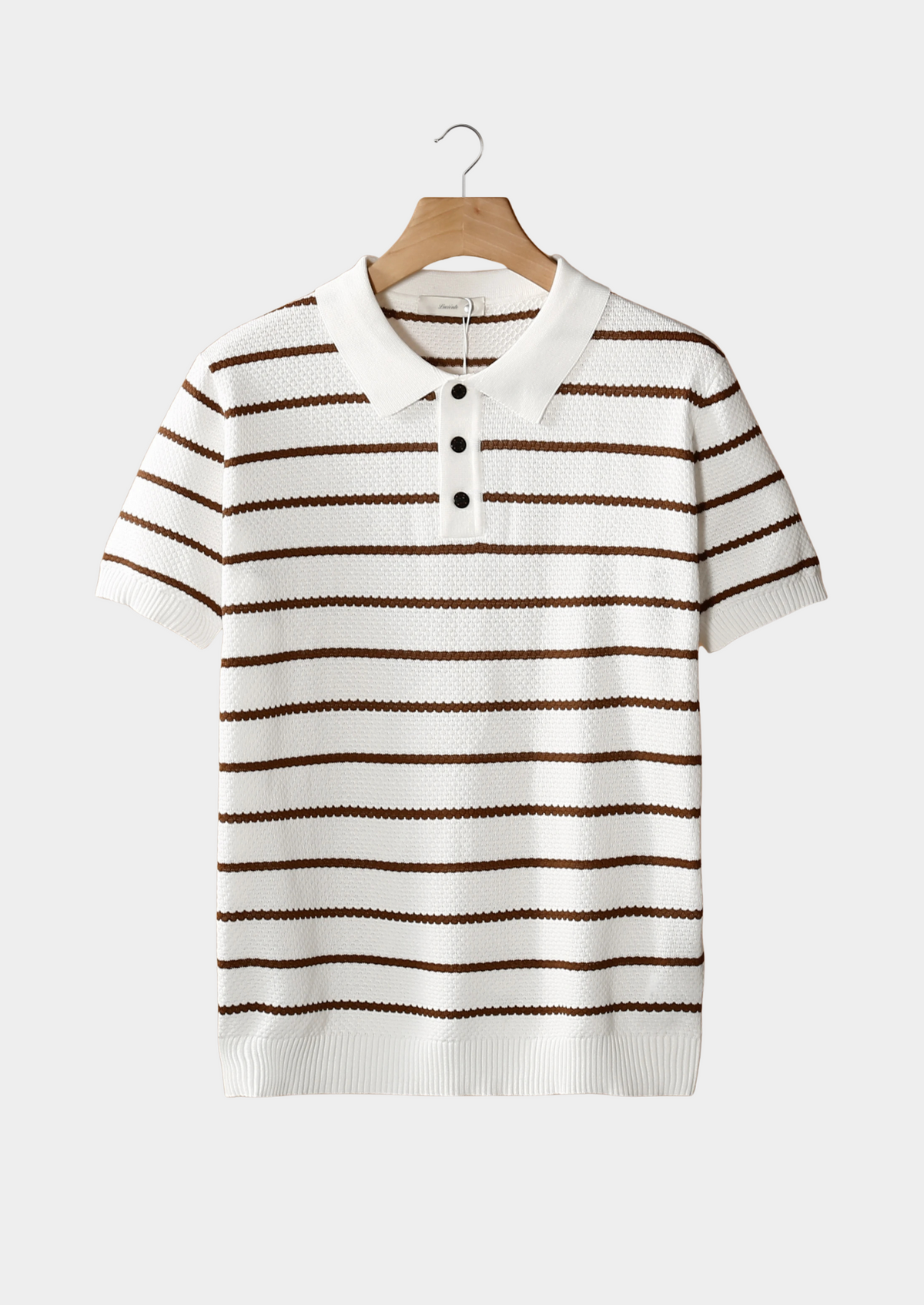 White Striped Textured Button Polo | Portovelli