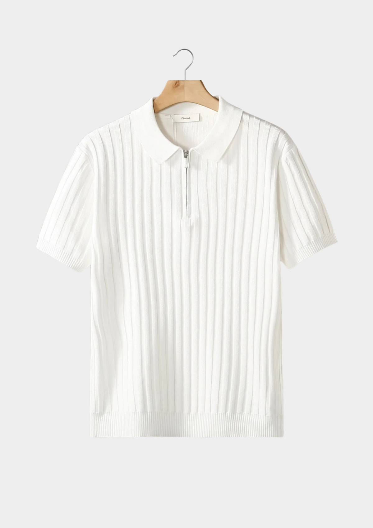 White Ribbed Zipper Polo | Portovelli
