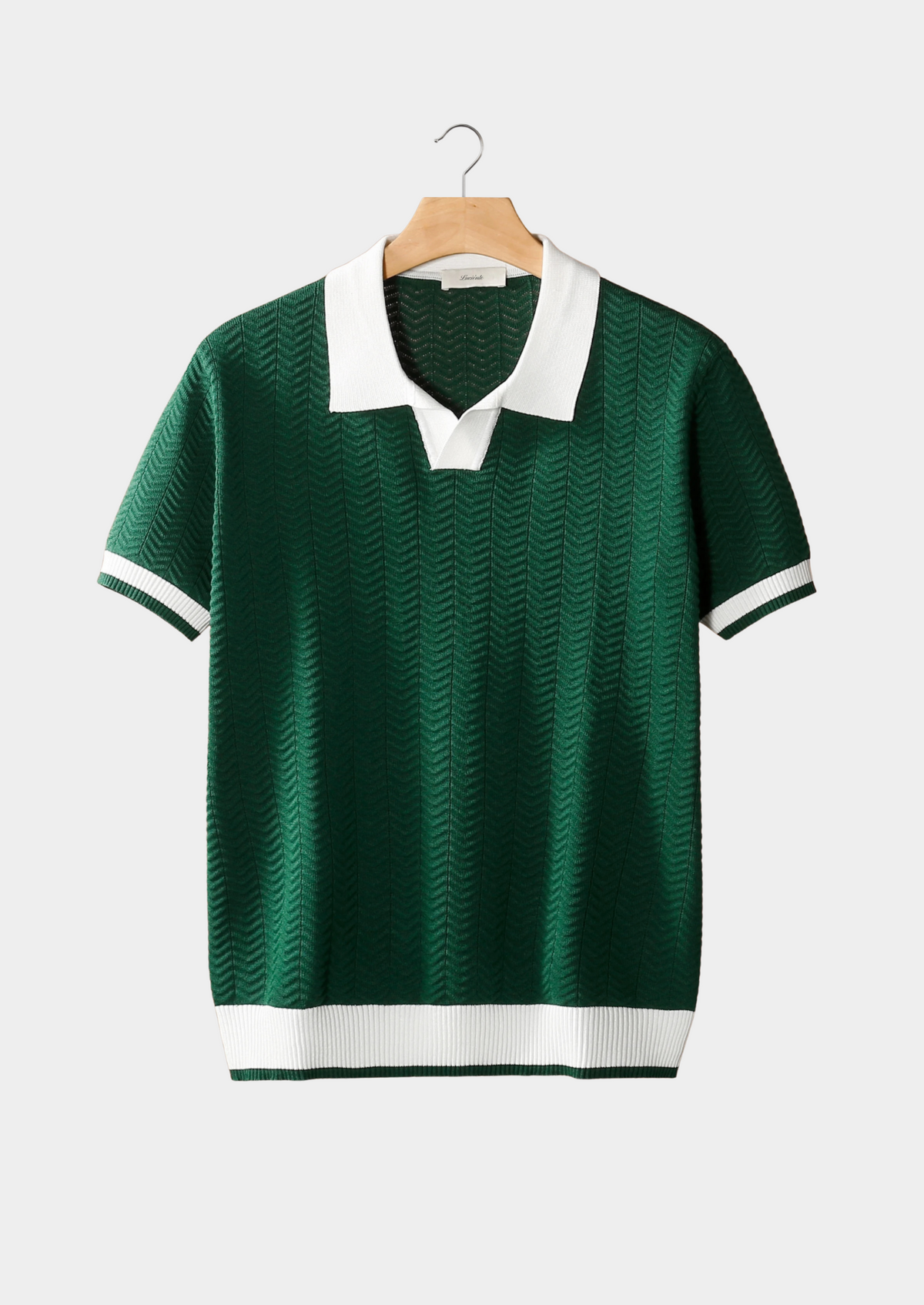Green Contrast Textured Polo | Portovelli