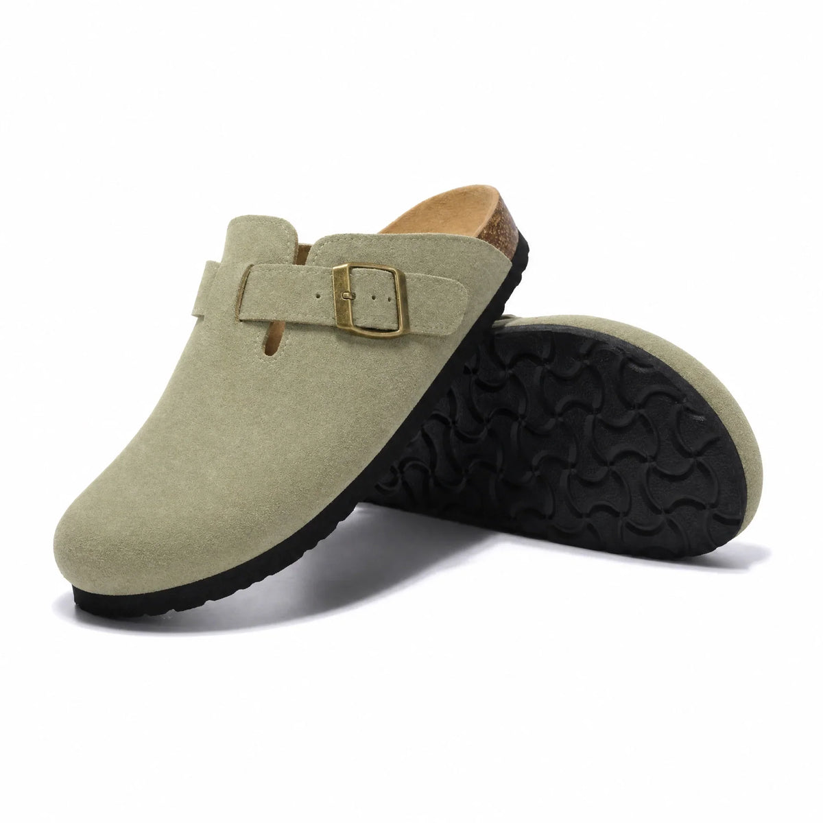 Portovelli Suede Boston Clogs - Matcha Green
