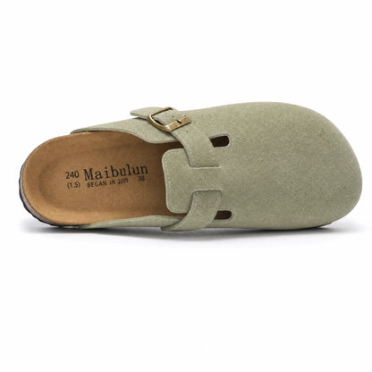 Portovelli Suede Boston Clogs - Matcha Green
