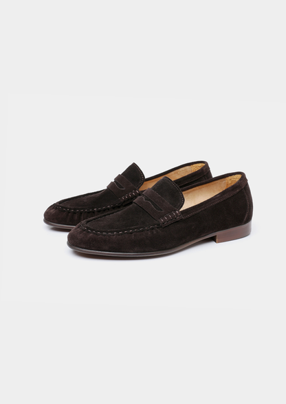 Coffee Classic Penny Suede Loafers | Portovelli