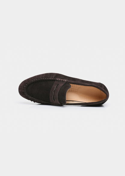 Coffee Classic Penny Suede Loafers | Portovelli