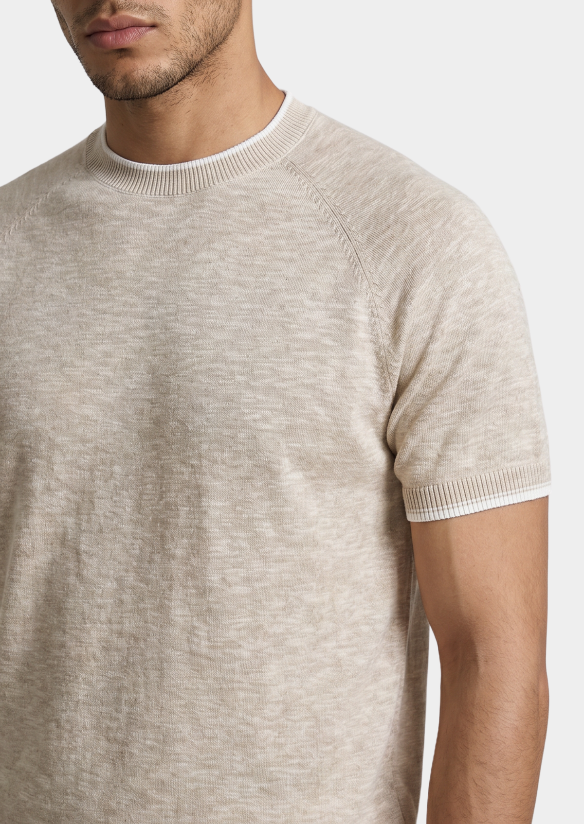 Capri Beige Linen Contrast T-Shirt | Portovelli