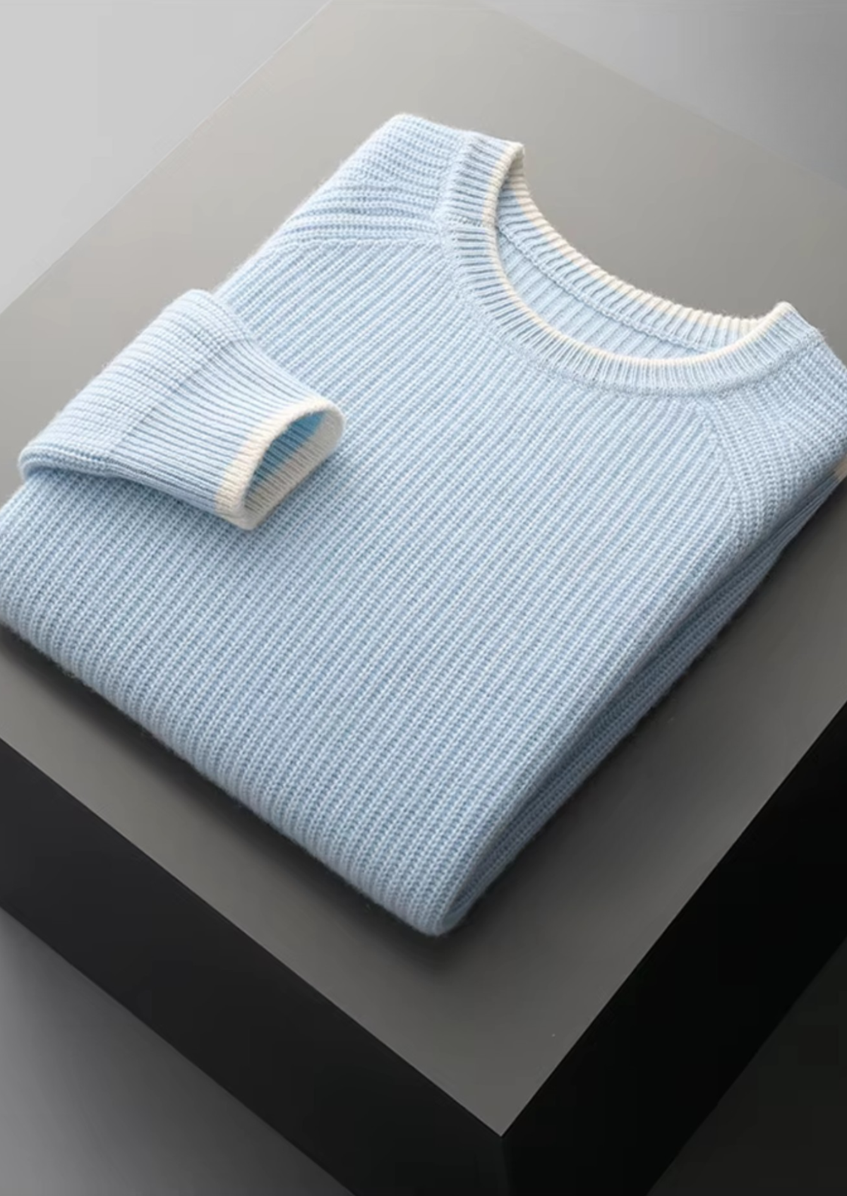Pure Extra-Fine Merino Wool Two Tone Crewneck | Portovelli