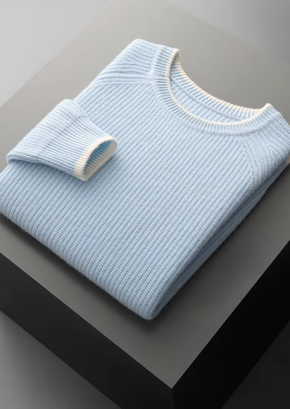 Pure Extra-Fine Merino Wool Two Tone Crewneck | Portovelli