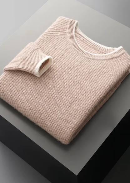 Pure Extra-Fine Merino Wool Two Tone Crewneck | Portovelli