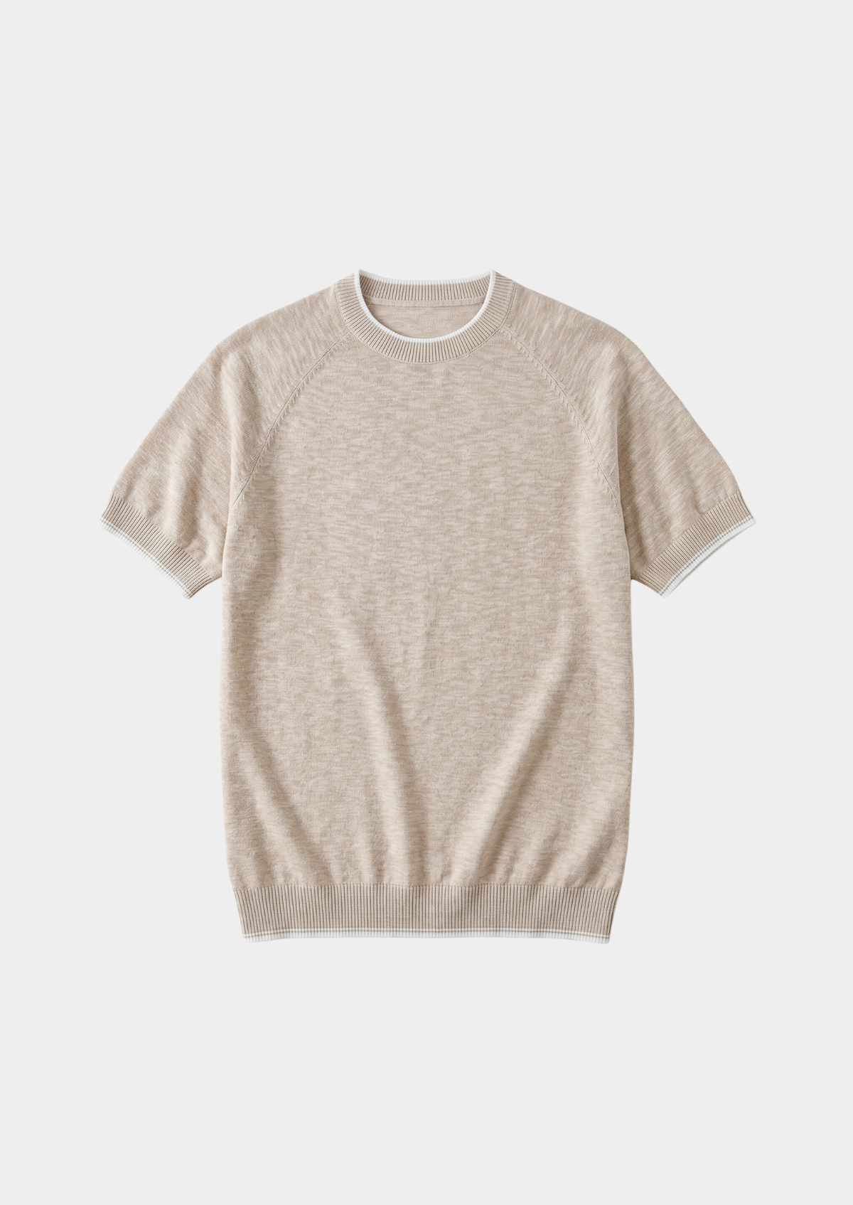 Capri Beige Linen Contrast T-Shirt | Portovelli